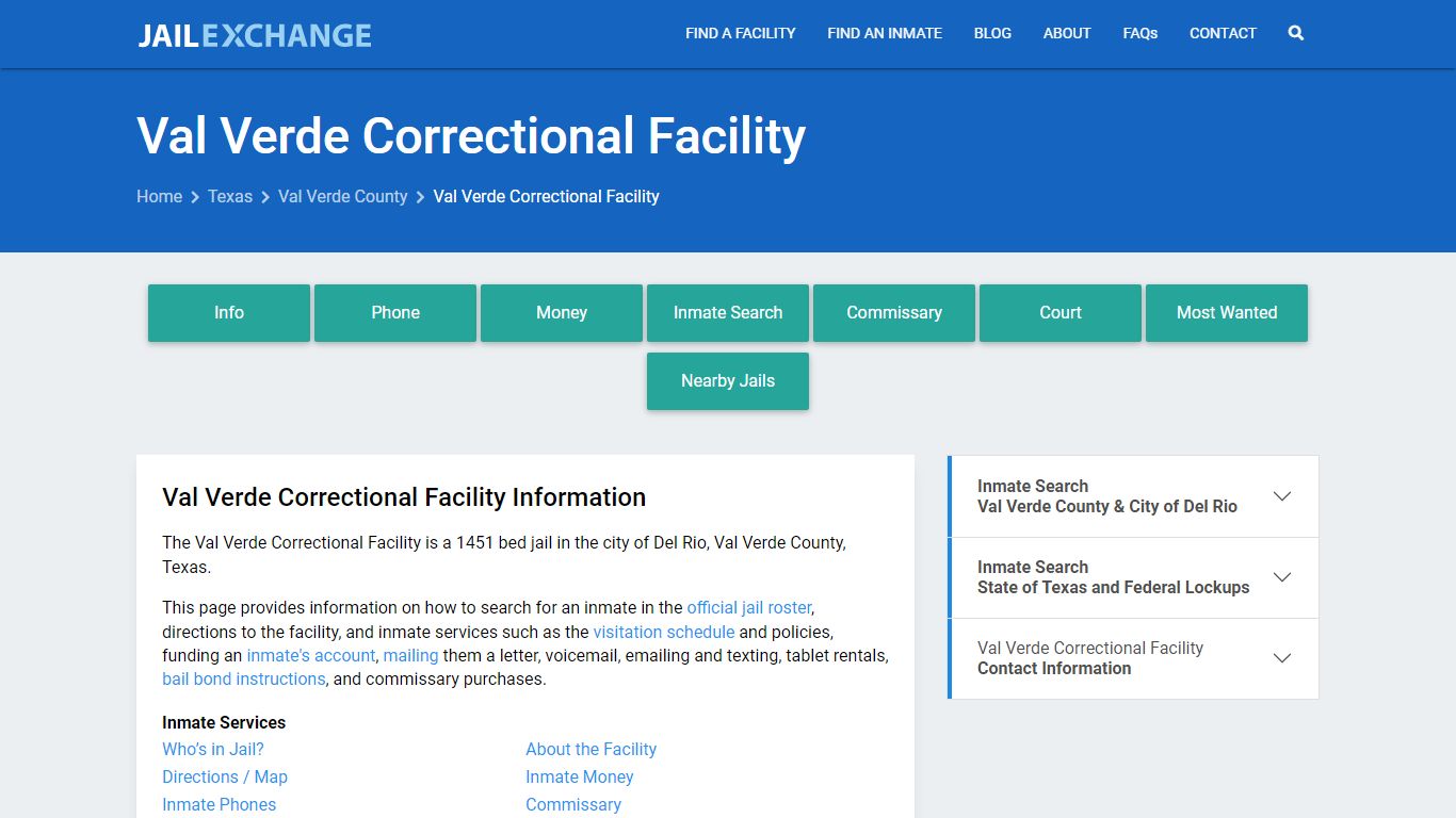 Val Verde Correctional Facility, TX Inmate Search, Information